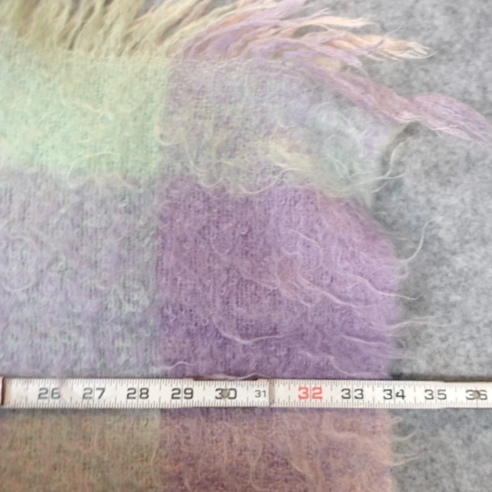 Mohair Throw Blanket Plaid Fuzzy Purple Green Woolmark Tag CHEVRE by ROBIN 68/44